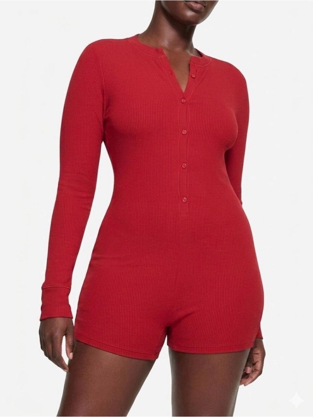 Skims brick soft lounge button up Henley romper NWT medium